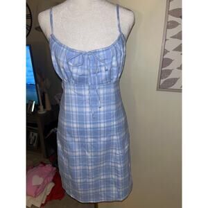 NWT JOHN GALT Plaid Jennifer Mini Dress One Size Blue White Stretch Adjustabke